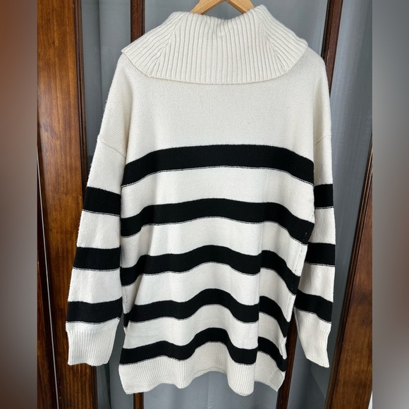 NEW Lane Bryant Sweater 18 20 Cowl Neck Black Cream Stripe Pullover Cozy Tunic - Picture 8 of 10